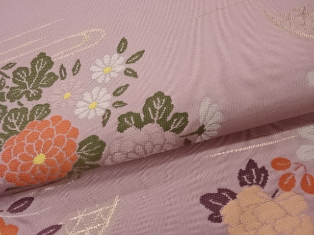  草花模様織出し名古屋帯